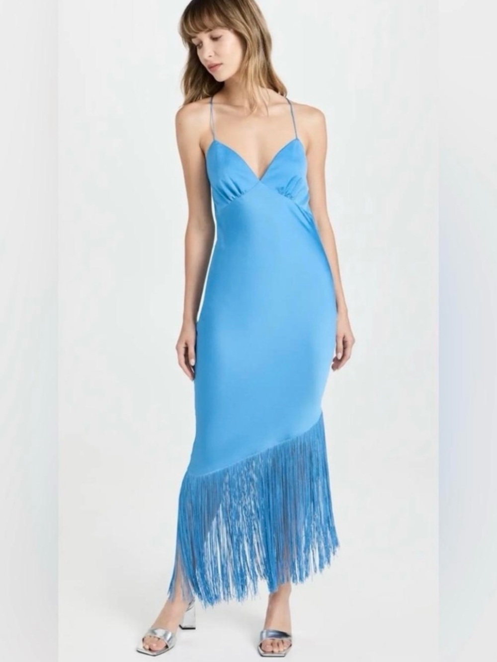 Saylor Blue Maxi Fringe Dress Sz M